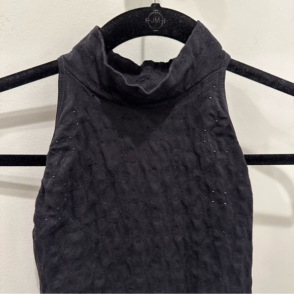 Free People Perforated High Neck Black Bodysuit - Picture 2 of 8